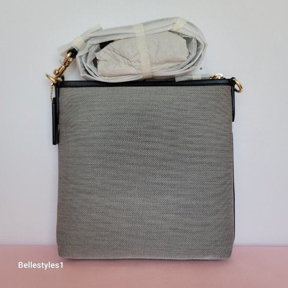 COACH Kitt Badge Jacquard & Smooth Leather Crossbody- Salt Black ⭐ - Picture 7 of 16